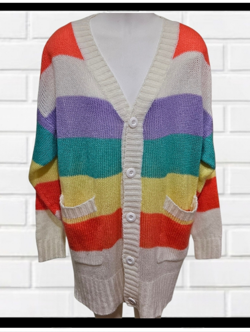 LULAROE Lucille Striped Oversized Cardigan Sweater Colorblock Size Med, Comfy!